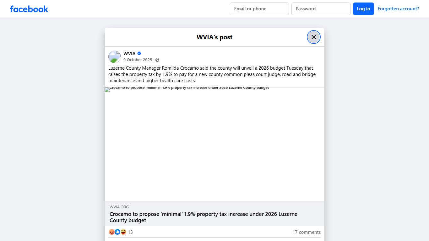 WVIA - Luzerne County Manager Romilda Crocamo said the... Facebook